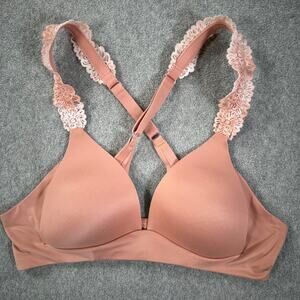 Aerie Real Sunnie Wireless Bra Bralette Size 34A Racerback Lace Strap Pink